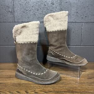 Eastland Brown Suede Shearling Lined Boots Women’s 11M Faux Fur Mid Calf Cozy